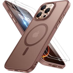 Miracase Magnetic for iPhone 16 Pro Max Case [with 2X Screen Protector] [MagSafe Compatible] Real Anti-Fingerprint, 12ft Military-Grade Protection, Slim Phone Case for 16 Pro Max 6.9 inch- Champagne