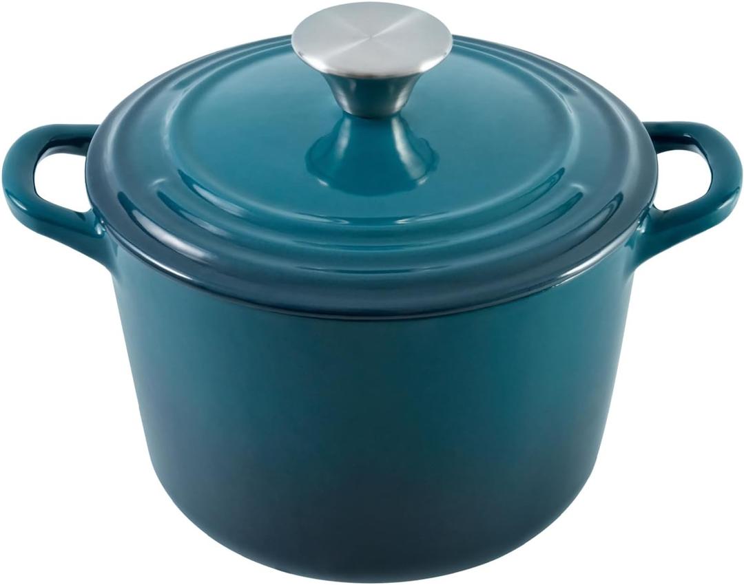 Flavehc Dutch Oven Pot with Lid 1.8 qt Cast Iron Dutch Oven for Bread Baking DarkCyan Enameled Cast Iron Rice Pot with Handels
