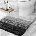 OLANLY Luxury Toilet Rugs U-Shaped 24x20, Extra Soft and Absorbent Microfiber Bathroom Rugs, Non-Slip Plush Shaggy Bath Mat, Machine Wash Dry, Contour Bathroom Mats for Toilet Base, Black