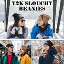 Chuarry 2 Pcs Y2k Hat Y2k Beanies Grunge Accessories Goth Star Graphic Knitted Slouchy Beanies Winter Warm Hat for Men Women Black, Khaki