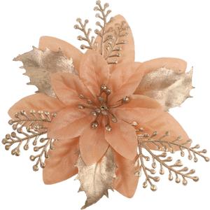 24 Pcs 6" Poinsettia Flowers for Christmas Tree Decorations with Clips and Stem, Artificial Flowers Decor for Tree Flower Decorations DIY Xmas Red Christmas Ornaments for Wreath Home Party, Champagne