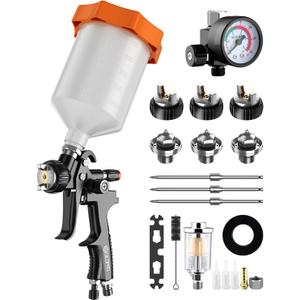 LVLP Air Paint Sprayer Gun for Cars House Painting, Paint Guns Automotive Premium Kit, 1.3/1.5/1.7mm High-Precision Nozzles, Varnish and Top Coat,with Oil-Water Separator, Air Regulator (Gray2)