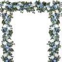 Lvydec 2 Pack Artificial Peony Flower Garland - 6ft Silk Peony Vine Willow Leaves and Eucalyptus Garland White Arch Flower Vine for Wedding Party Table Decoration (Blue)