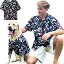 Hawaii Polo Shirt Breathable Cool Beach Style Pet Owners Black T-Shirt Dog Matching Apparel Shirts,2X-Large Leaves