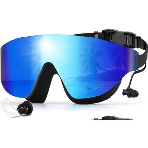 Swim Goggles, Frameless Wide View Swimming Goggles, Anti-Fog Anti-UV No Leaking Pool Goggles for Men Women Adult (Blue)