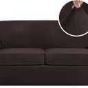 H.VERSAILTEX Real Velvet Plush 3 Piece Stretch Sofa Covers Couch Covers for 2 Cushion Couch Sofa Slipcovers Width Up to 90 Inch Feature Thick Soft Stay in Place (Large Sofa, Brown)