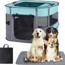 Large Dog Cat Playpen Crate with Waterproof Pad,Portable Collapsible Pet Dog Cat Kennel Cage Tent,Suitable for Indoor Outdoor Travel Camping,Water-Resistant Breathable Shade Cover (Green L)