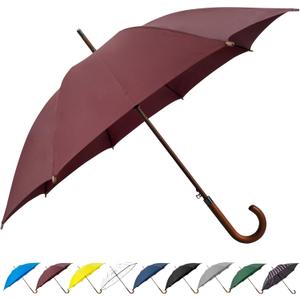 SoulRain 48" Large Umbrella  Windproof Stick Umbrella for Rain, Automatic Open for 2 Persons, Classic Wooden Handle, Durable Travel & Red Umbrella for Men & Women (Wine)
