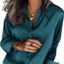 Zeagoo Satin Blouses for Women Silk Button Down Shirts Long Sleeve Business Casual Tops (Green, XL)