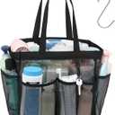 F-color Mesh Shower Caddy Portable, 8.3" Deeper Pockets Large Shower Caddy Bathroom Caddy for College Dorm Room Bathroom Essentials, 2 Handles Shower Bag Tote for Gym Rv, Camp with S Hook, Black (XL, 1 Pack X-Large Black)