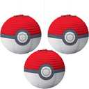 amscan Pokemon Ball Paper Party Lanterns - 9.5" H | Red & White | Pack of 3
