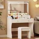 COMHOMA Vanity Desk with LED Lights Mirror & Power Outlet, Small Makeup Vanity Table Set with 5 Storage Drawers, 3 Lighting Modes & Adjustable Brightness, Dressing Table for Women Girls Bedroom, White, Large