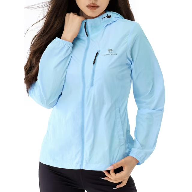 CAMEL CROWN Womens Sun Protection Clothing UPF 50+ Workout Tops Shirts Thin Breathable Rash Guard Long Sleeve Shirts Outdoor Sunscreen Lightweight Womens Activewear Zip Up Hoodie Hiking Jacket Blue, Size: M