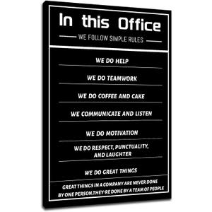 PSYYSP Teamwork Office Wall Art, Workplace Rules Typography Canvas Decor | 36x24 inch framed canvas features bold office-rule typography with teamwork, respect, and communication themes, ready to hang