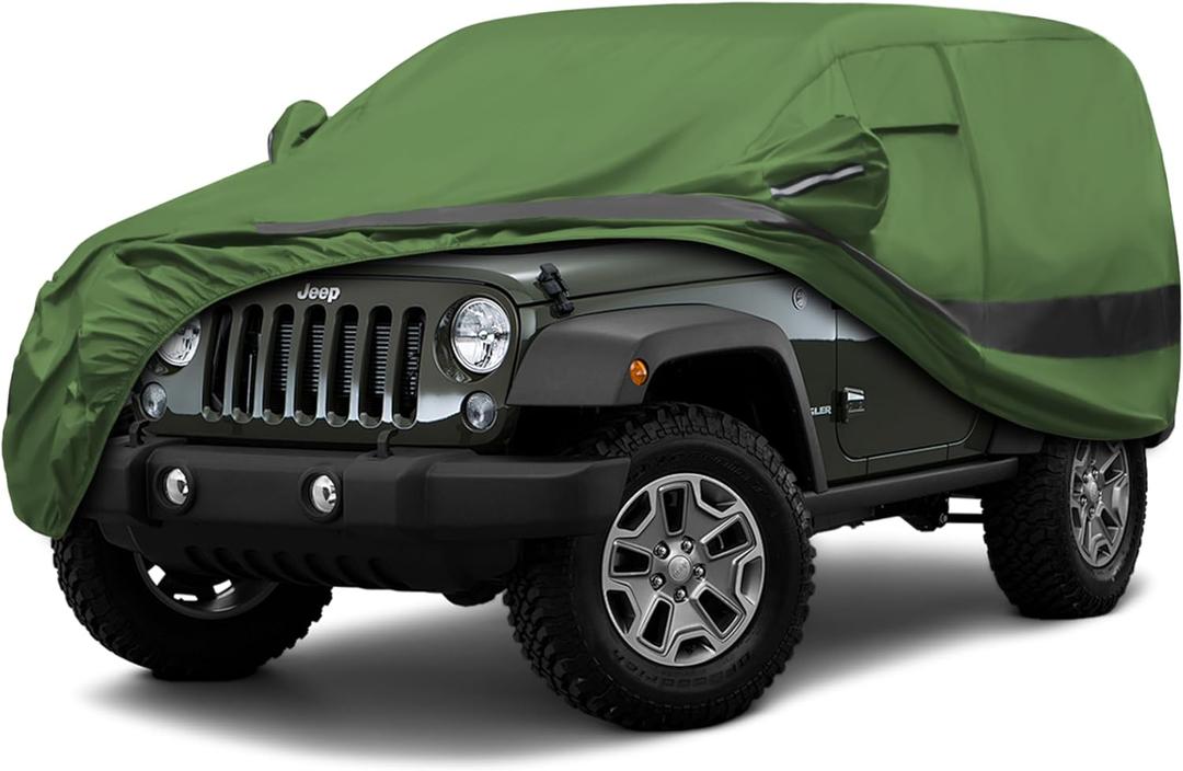 Heavy Duty Outdoor Car Cover Compatible with Jeep Wrangler 2 Door,Waterproof All Weather for Automobiles, Outdoor Full Cover Rain Sun UV Protection with Zipper Cotton