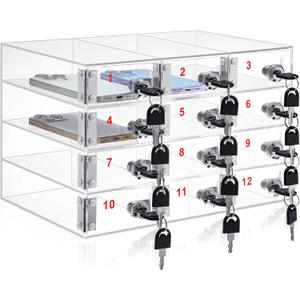 Layhit 12 Slots Cell Phone Locker Box for Classroom Clear Acrylic Cell Phone Storage Cabinet Bin with Door Locks for Classroom School Students Office Factory Employees
