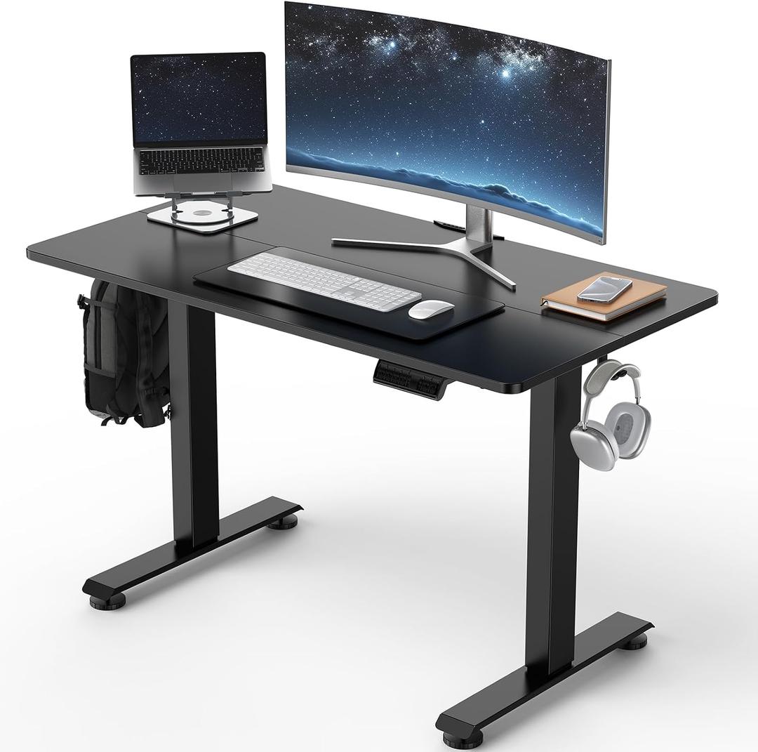 Veken 39.4" Small Electric Standing Desk, Adjustable Height Office Desk with Wood Desktop, Computer Table for Home Work, Study and Gaming, Small Spaces, Modern Furniture, Black, 39.423.6 Inch