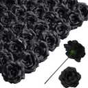 Rose Artificial Flowers, 50Pcs Black Roses Head Flowers Bulk with Stem, 3 Inches Silk Rose Fake Flower Head for Wedding Party Home Decor DIY Baby Shower Centerpieces Tables Decoration(Black)