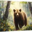Canvbay Brown Bear Wall Art Canvas Wall Art Wildlife Animal in Forest Paintings Prints Wildflowers Nature Landscape Pictures Poster Gifts for Bear Lover Living Room Bedroom Home Decor 20x35inch