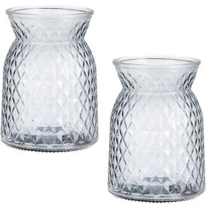 PATIKIL Clear Glass Flower Vase 4"x6",2 Pcs Large Mouth Geometric Faceted Decorative Vase for Home Office Decoration Dining Table Centerpieces Wedding Event, Grey (Gray)