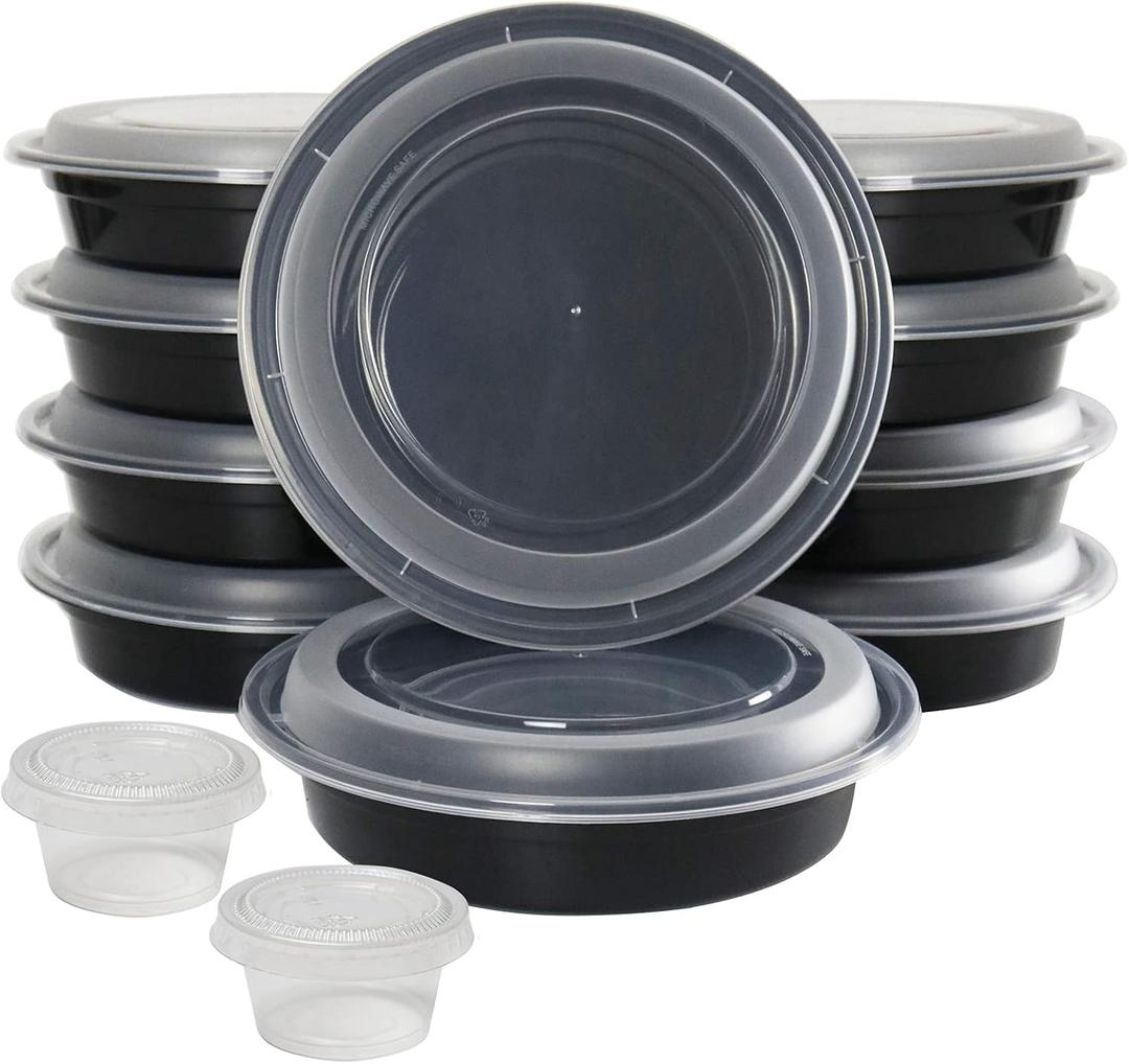 48oz round meal prep containers reusable with lids takeout large food salad bowls BPA free to go freezer bento lunch boxes plastic circle food containers with lids dishwasher 10Set