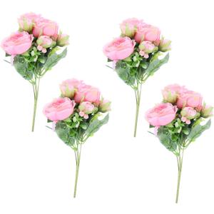 Garneck Natural Look Fake Peonies 4pcs Simulated Plastic Flowers for Wedding Bouquet (Pink)