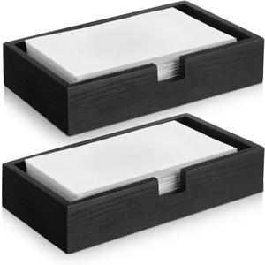 Suzile 2 Pack 2 Inch Tall Black Wood Guest Towel Holder Tray for Bathroom, Flat Paper Napkin Basket Sink Tray Toilet Tank Topper Cocktail Napkin Holder for Home Table Countertop Kitchen Desk(Classic)