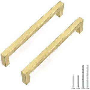 Goldenwarm 25 Pack 5 Inch Solid Cabinet Handles Gold Drawer Pulls Kitchen Cabinet Handles Square Bar Pulls Zinc Alloy Dresser Hardware for Cupboard Bedroom