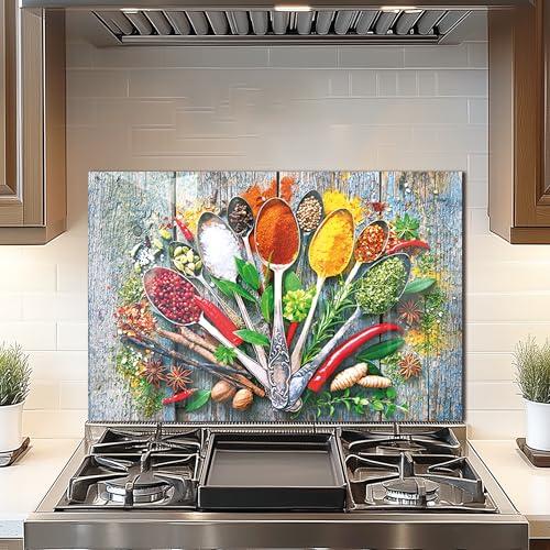 DAIFURONGE Tempered Glass Backsplash For Kitchen Behind Stove,Spice Stove Backsplash Top Cover,Easy to Clean Glass Splashback, Sink Cover Splash Guard,Home Kitchen Wall Decor (Art Deco 2, 30"x20"(76.2x50.8cm))
