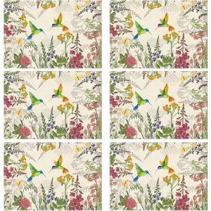 XCHI Wildflowers Grass Hummingbirds Spring Placemats Set of 6 Summer Table Mats for Party Home Kitchen Dining Table Decorations 12x18 Inch