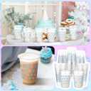 Havawish 100 Pcs Blue Winter Snowflake Plastic Cups 16 oz Disposable Clear Cups Coquette Bow Snowflake Theme Decorations for Birthday Baby Bridal Shower Wedding Xmas Winter Holiday Party Supplies