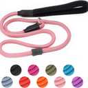 Strong Slip Rope Dog Training Leash (6ft) - Heavy Duty Durable Braided Nylon Lead with Rubber Stopper & Padded Handle - No Pull Walking for Medium Large Dogs (Pink, 1/2" x 6ft)