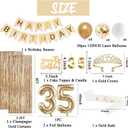 Trgowaul 35th Birthday Decorations for Women, Banner, Sash and Crown, Cake Topper, 35 Number Balloon, Fringe Curtains, Champagne Gold 35th Birthday Party Supplies