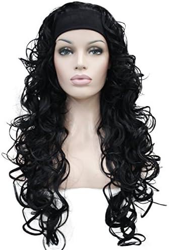 3/4 Band Headband wig Women's Dark Black Long Curly Wigs for Women ladies wigs Wiginway