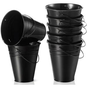 Sadnyy 4 Pack Metal Galvanized Bucket with Handle 5" Metal Buckets and Pails, Party Container Table Centerpiece for Christmas Halloween Candy Vase(Black)