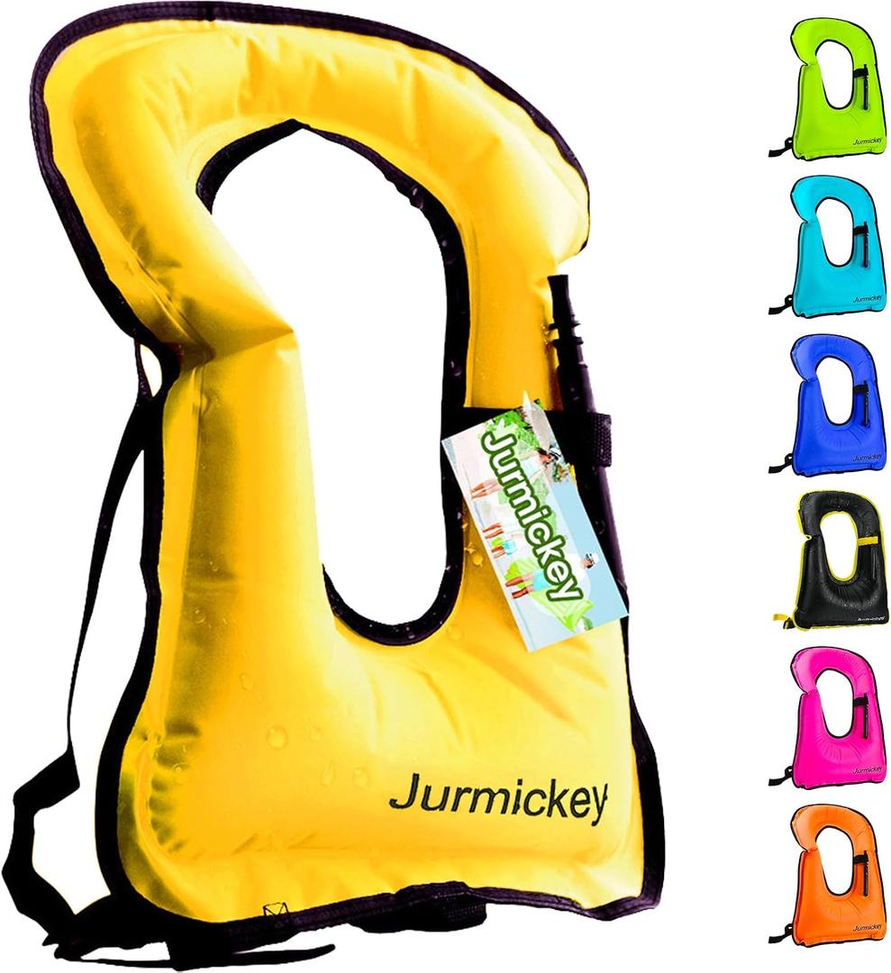 Inflatable Snorkel Vest Adults, Portable Snorkel Jacket, Buoyancy Vest for Snorkeling, Swimming, Kayaking, Boating, Safety Load Up to 220 Ibs (Yellow)