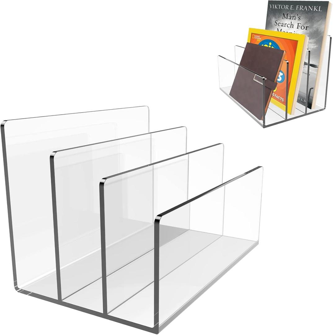 Boloyo Acrylic File Holder, 1PC 3 Sections Clear File Organizer Mail Letter Sorter Desktop Folder Holder for Home Office School Envelope Bill Filling Paper Document