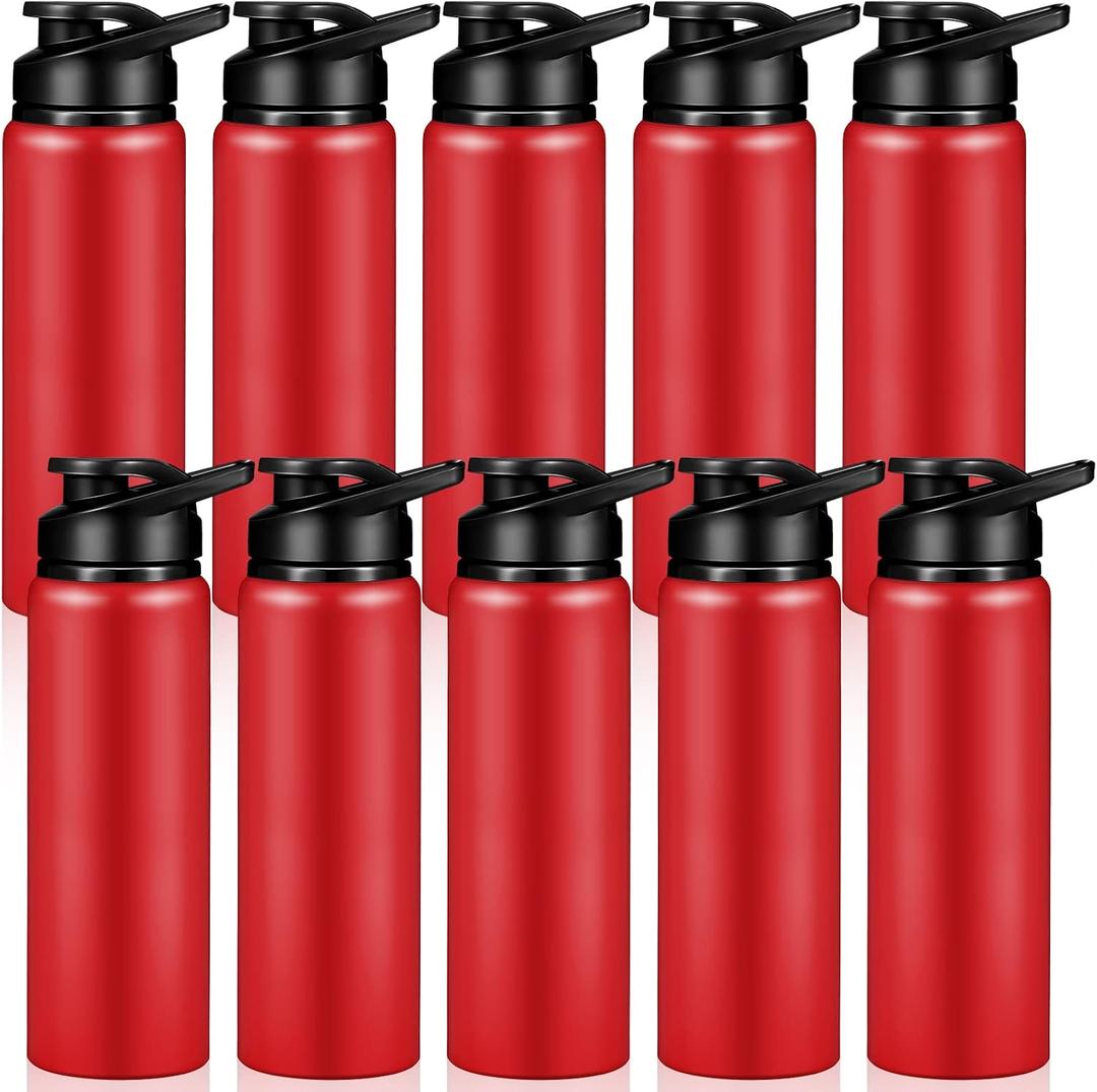 Chengu 10 Pcs 25oz Reusable Aluminum Water Bottle Bulk Lightweight Outdoor Sports Water Bottles Easy Carry Leak Proof for Travel Gym Camping Hiking Fishing, Snap Lid (Red)