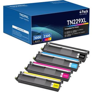 Compatible Brother TN229XL Toner Cartridges MFC-L3780CDW MFC-L3720CDW HL-L3280CDW Replacement for Brother TN229XL TN229 229 XL Work for MFC-L3720CDW MFC-L3780CDW L3765CDW HL-L3280CDW L3220CDW Printer (TN229XL - 4 Pack (Black, Cyan, Magenta, Yellow))