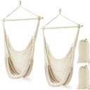 Barydat 2 Pcs Hanging Hammock Chair Boho Swing Chair Indoor Outdoor Cotton Rope Weaving Chair with 40 Inch Detachable Metal Bars for Backyard Living Room Bedroom Garden(Beige)