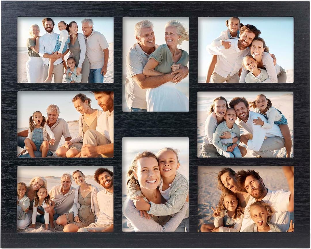 5x7 Picture Frame Collage for Wall Decor-Large Size 8 Openings Black Picture Frame Wall Decor Multiple Photo Collage Frames for Wall Mounting Vertically or Horizontally- Home and Family Display