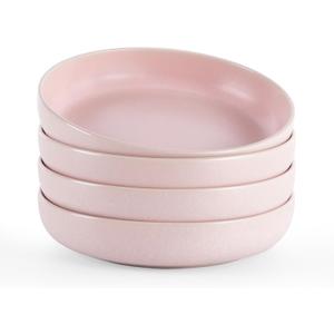famiware Milkyway Pasta Bowls Set of 4, 8.5" Large Salad Bowls, Double Reactive Glaze, Sturdy & Stackable, Ideal for Housewarming, Festivals, Light Pink
