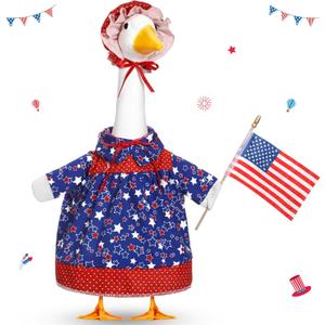 4th of July Goose Outfit Set for 23'' Plastic Lawn Porch Goose Statue Clothes Patriotic Skirt with Flag Independence Day Costume for 4th of July Outdoor Patio Yard Lawn(Red Cap)