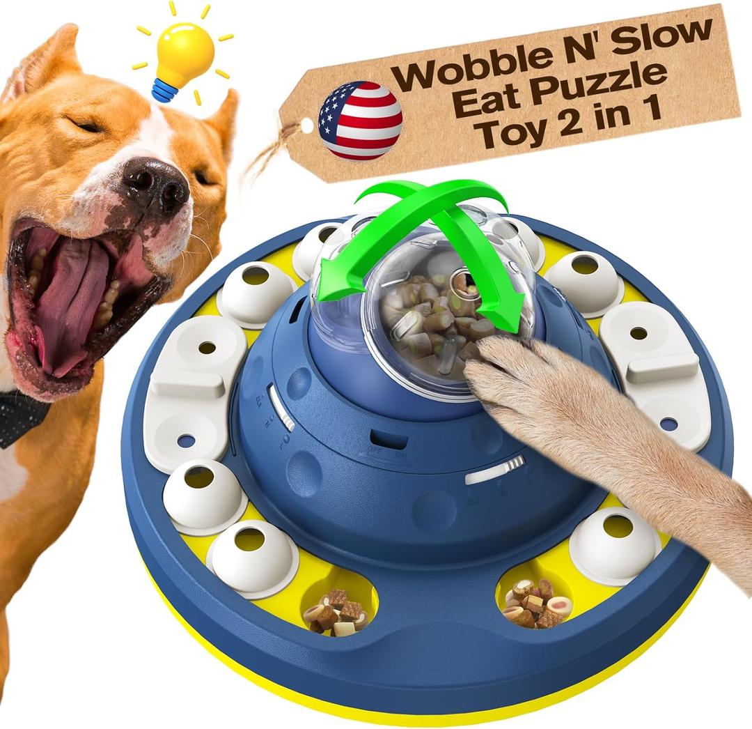 KADTC Level 2 in 1 Advanced Dog Wobble Puzzle Toy For Smart Small/Medium/Large Dogs Brain Mental Stimulation Puppy Cognitive Treat/Food Puzzles Feeder Slow Eating Interactive Mind Game Enrichment Toys (Battlestar Blue)