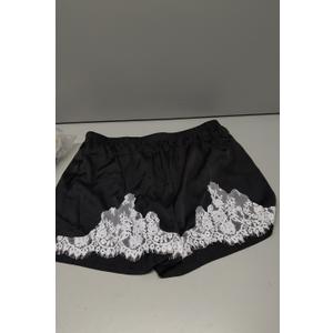 Aoulaydo Lace Shorts Satin Silk Micro Y2K Shorts Coquette Lounge Pj Bottoms French Knickers with Pockets, Black Large