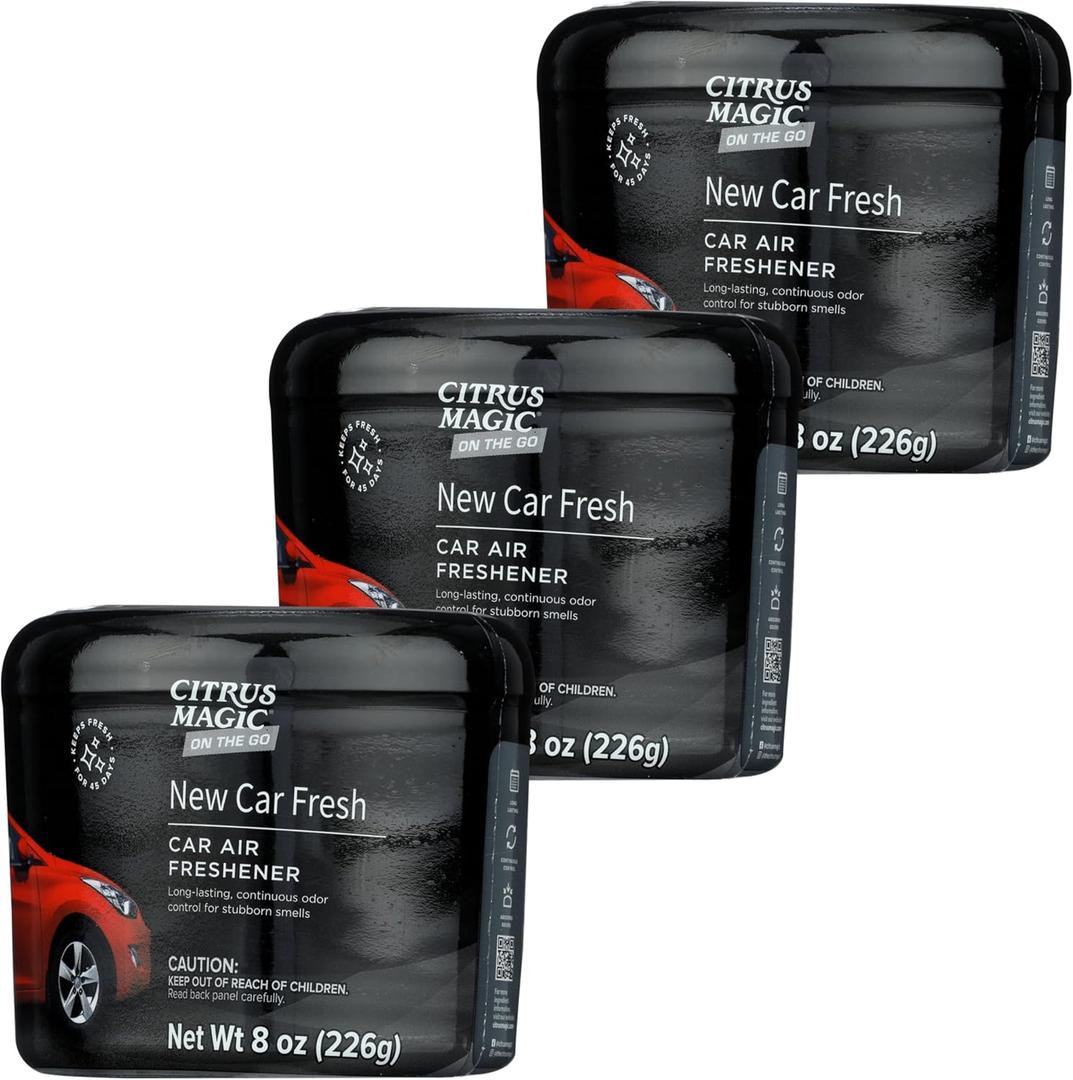 Citrus Magic On The Go Odor Absorbing Solid Air Freshener, Luxurious New Car, 8-Ounce, Pack of 3