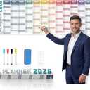 2026 Wall Planner Large 47.2"x16.5"  Double-Sided Laminated Year Calendar with Rolled Packaging, No-Crease Design, 8 Stickers  Home Office Wall Organiser, Business Colours