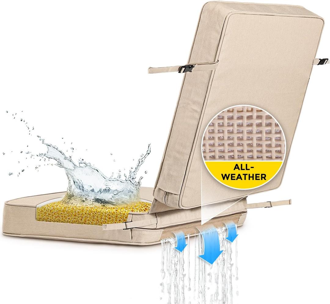 SUNROX DryFast Foam FadeShield Water Resistant Outdoor All-Weather Deep Seating Cushion Set 21"x44"x3" Husk Birch