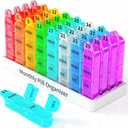 Odaro Monthly Pill Organizer 4 Times a Day, 30 Day Pill Organizer, Monthly Pill Box 4 Times a Day Organizer, Portable Pill Case OrganizerRainbow