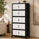 5 Tier Foldable Storage Cabinet with Top Lid, Tall Mobile PP Storage Organizer with Magnetic Doors and Wheels, Space-Saving Collapsible Organizer for Bedroom Living Room Kitchen Pantry Bathroom